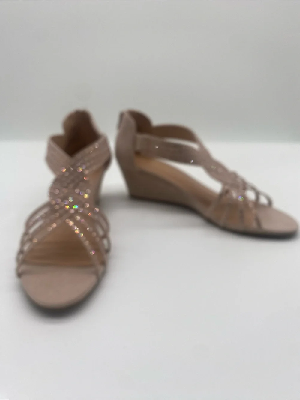 Women’s Nude Rhinestone Wedge Sandals Size 10 New